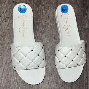 Jessica Simpson White Quilted Slide Sandals